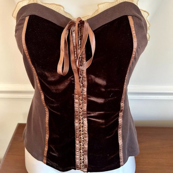 Hugo Boss Corset Tank Top Velvet Brown with Laced Stripes and Silk Detailing L - Picture 3 of 5